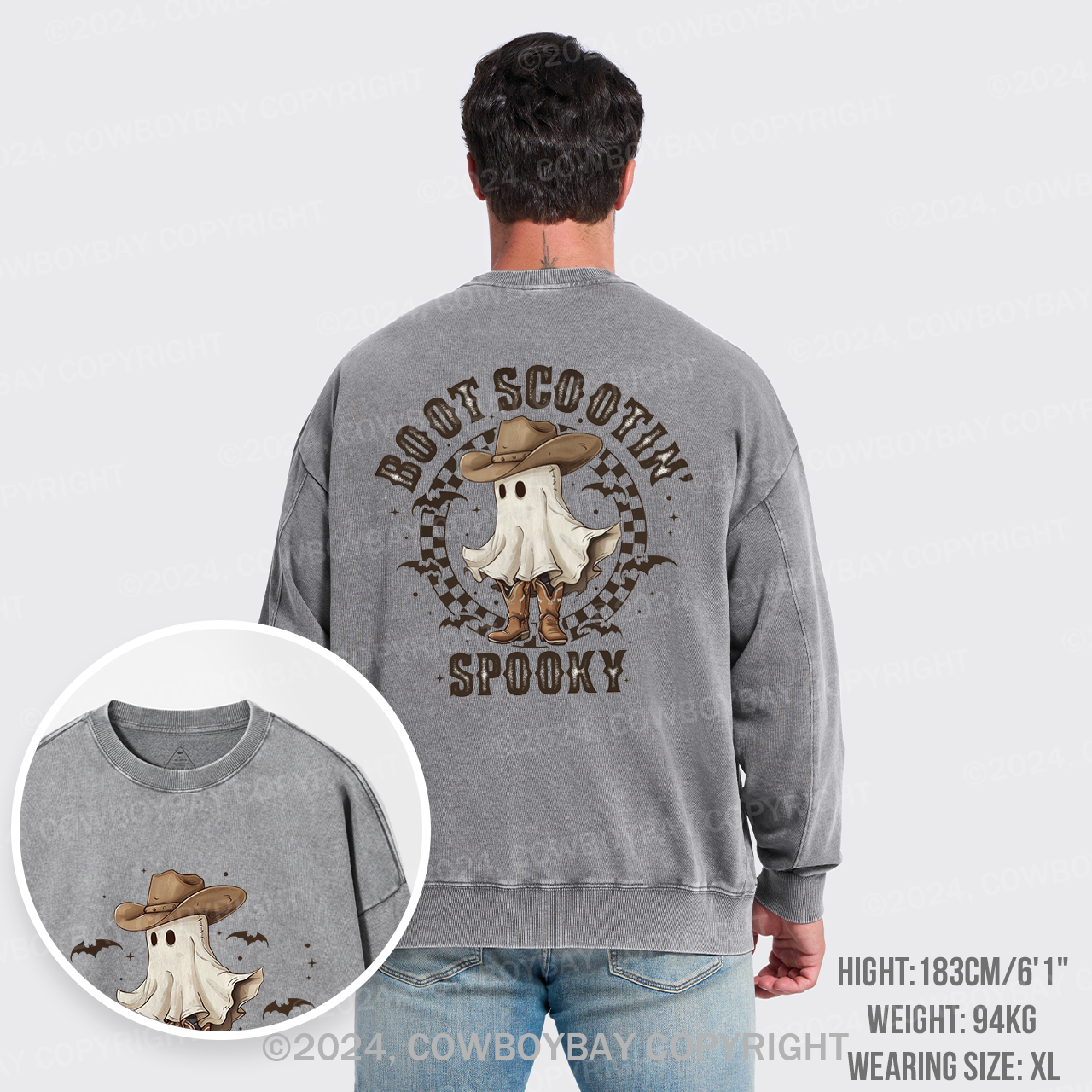 Western Halloween Boot Scoot Spooky Washed Sweatshirts